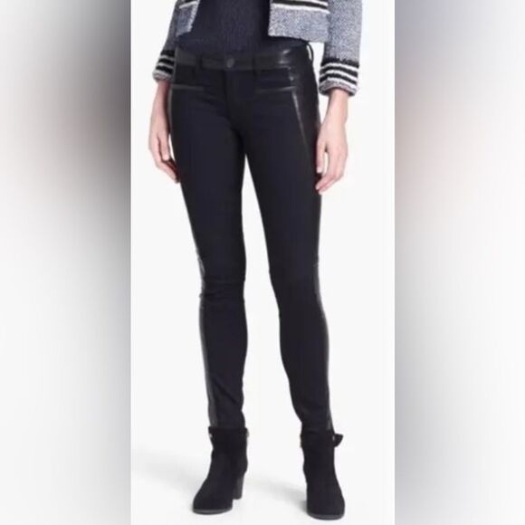 Tory Burch Black Leather Denim Pants (26) - Picture 1 of 12